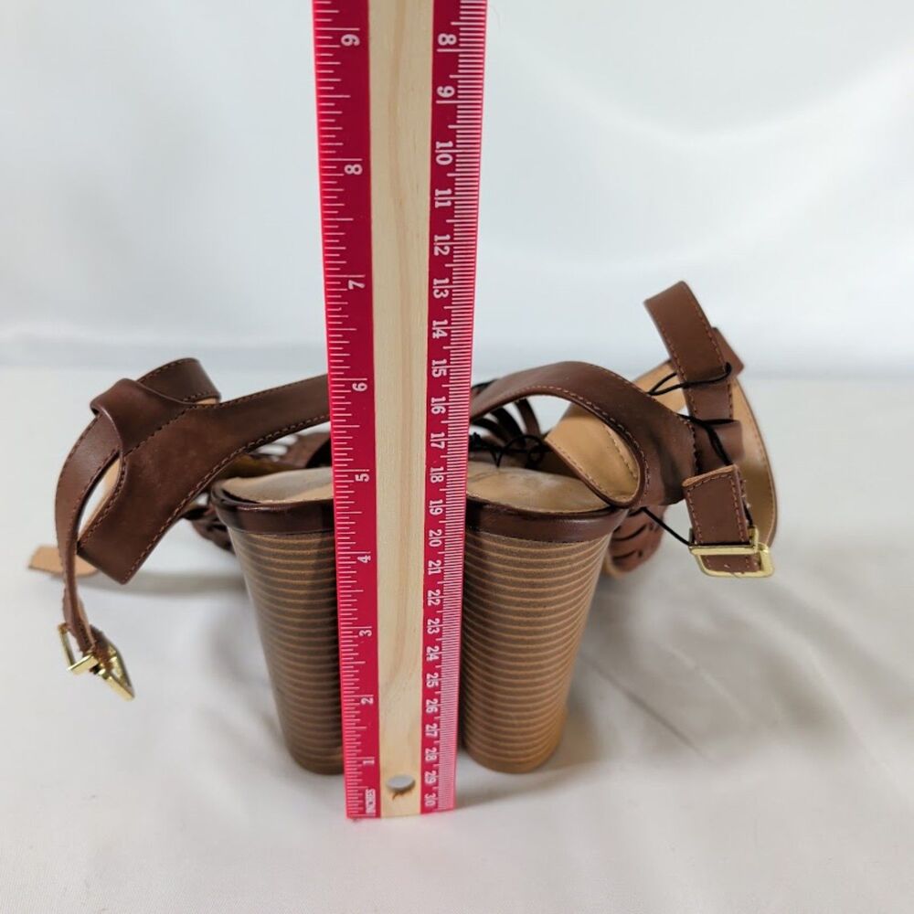 Express Womens Size 10 Cognac Strappy Block Heel Sandals Ankle Strap NWT - Picture 3 of 4